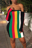 Sexy Multicolor Striped Twilled Satin Mini Dress