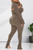 Fashion Casual Solid Hollowed Out Turtleneck Plus Size Two Pieces