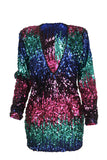 Fashionable Multicolor Sequined Decorative Blending Mini Dress(Non Positioning Printing)
