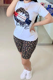 Milk Silk Fashion Casual Print Two Piece Suits pencil Short Sleeve Two Pieces