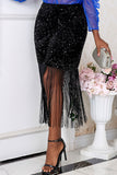Casual Patchwork Tassel Sequins Skinny High Waist Conventional Patchwork Skirt