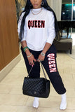 Fashion Casual Letter Print Letter O Neck Long Sleeve Two Pieces