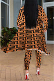 Nightclub Fashion Leopard Print Long Coat Dark Brown Two-Piece Suit