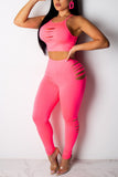 Fashion Casual Sling Top Trousers Pink Set