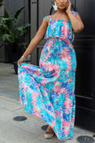 Casual Sweet Cute Vacation Floral Printing Smocking Square Collar Long Dress Dresses