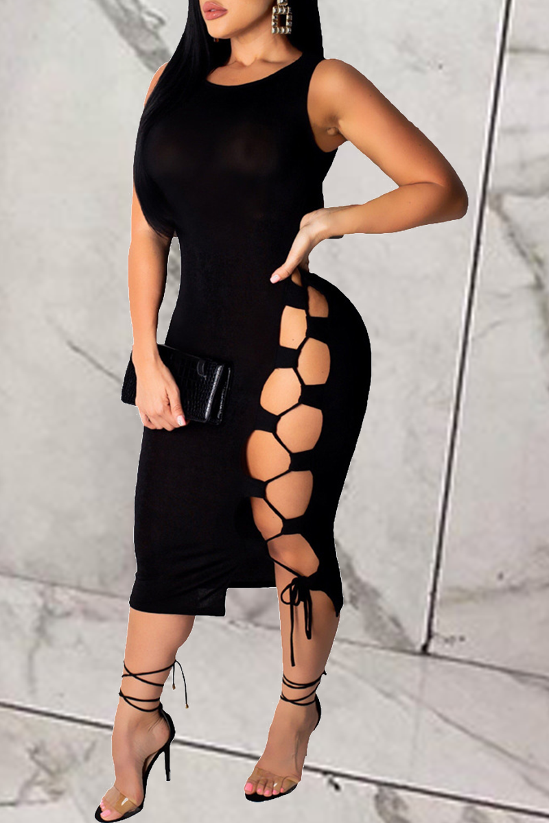 Sexy Solid Split Joint O Neck Pencil Skirt Dresses