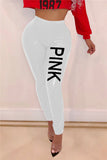 Fashionable Letter Printing PU Skinny Pants