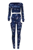 Euramerican Hollowed-out Sky Blue Blending Two-piece Pants Set