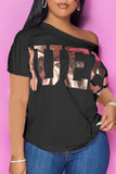 Casual Print Sequins O Neck T-Shirts