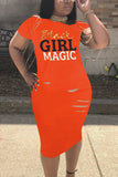 Fashion Print Orange Short Sleeve Dress