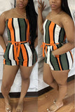 Sexy Strapless Sleeveless Off The Shoulder Regular Striped Print Romper