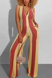 Sexy Striped Printed Multicolor Sleeveless Jumpsuit