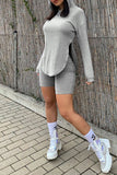 Fashion Casual Solid Slit Hooded Collar Long Sleeve Two Pieces