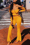Fashion Off shoulder Long Sleeve Top Yellow Trouser Set