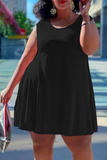 Casual Solid Split Joint O Neck Cake Skirt Plus Size Dresses
