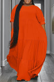 Casual Solid Patchwork O Neck Plus Size  Long Dress