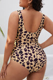 Fashion Sexy Print Leopard Backless O Neck Plus Size Swimwear (With Paddings)