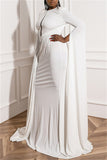 Fashion Plus Size Solid Split Joint See-through O Neck Evening Dress