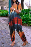 Fashion Casual Print Tie Dye Basic V Neck Loose Jumpsuits