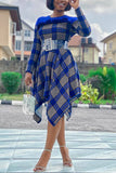 Fashion Casual Print Split Joint O Neck Long Sleeve Dress (Without Belt)