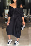 Fashion Casual Solid Basic Off the Shoulder Long Sleeve Dresses
