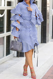 Chic Striped Flounce Design Knee Length Dress