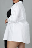 Casual Solid Split Joint Buckle With Bow Turndown Collar Shirt Dress Plus Size Dresses