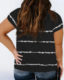 Plus Size Tie Dye Print Petal Sleeve V Neck T Shirt