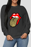 Polyester O Neck Long Sleeve Patchwork Print Burn-out Lips Print TOPS