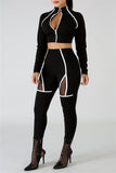 Casual Sportswear Patchwork See-through Zipper Collar Long Sleeve Two Pieces