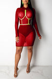 Sexy Fashion Long Sleeve Slim Wine Red Dress