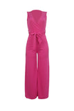 Euramerican Loose Rose Red Twilled Satin One-piece Jumpsuit