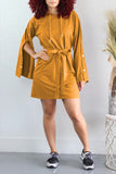 Street Casual Personality Bandage Hooded Yellow Dress
