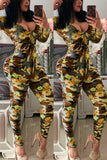 Sexy Tight-Fitting Camouflage Printed V-Neck Yellow Jumpsuit