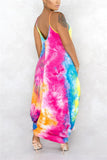 Fashion Sexy Off The Shoulder Sleeveless Spaghetti Strap Trailing Print Tie Dye Dresses