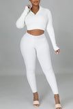 Sexy Solid Split Joint Zipper Collar Long Sleeve Two Pieces