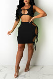 Fashion Sexy Solid Hollowed Out Strap Design U Neck Sleeveless Two Pieces