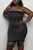Sexy Wrapped chest Solid diamonds Rhinestone  Plus Size Dresses