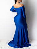 Sexy Fashion Long Sleeve V-neck Blue Dress