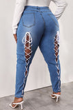 Fashion Casual Solid Ripped Bandage Plus Size Jeans