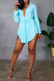 Sexy Solid Split Joint Turndown Collar Long Sleeve Two Pieces