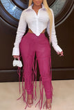 Fashion Casual Solid Tassel Pants Long Sleeve Two Pieces