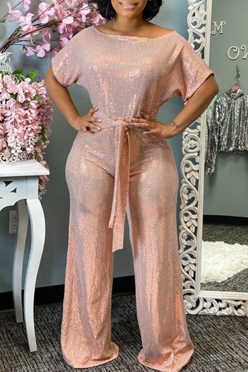 Fashion Casual Solid Basic Off the Shoulder Plus Size Jumpsuits