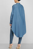 Fashion Printing Long Sleeve Blue Cloak Coat
