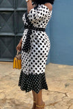 Fashion Street Polka Dot Split Joint V Neck One Step Skirt Dresses