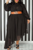 Fashion Casual Solid See-through Asymmetrical Half A Turtleneck Long Sleeve Plus Size Dresses (Without Belt)