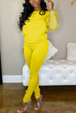 Casual Round Collar Net Sleeve Yellow Two Piece Suit