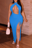 Sexy Solid Hollowed Out Halter Irregular Dress Plus Size Dresses