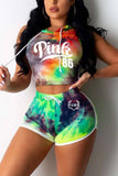 Active Fashion adult Patchwork Tie Dye Letter Print Two Piece Suits Straight Sleeveless T