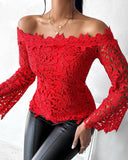 Off Shoulder Long Sleeve Lace Top